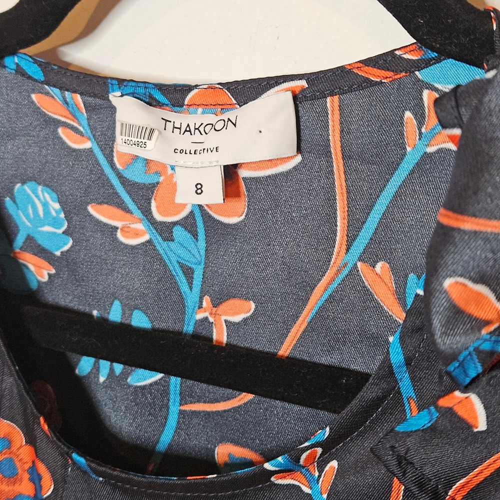 Thakoon Collective x RTR Black Daisy Dress Floral Sleeveless Tie Neck Size 8 - Picture 2 of 6